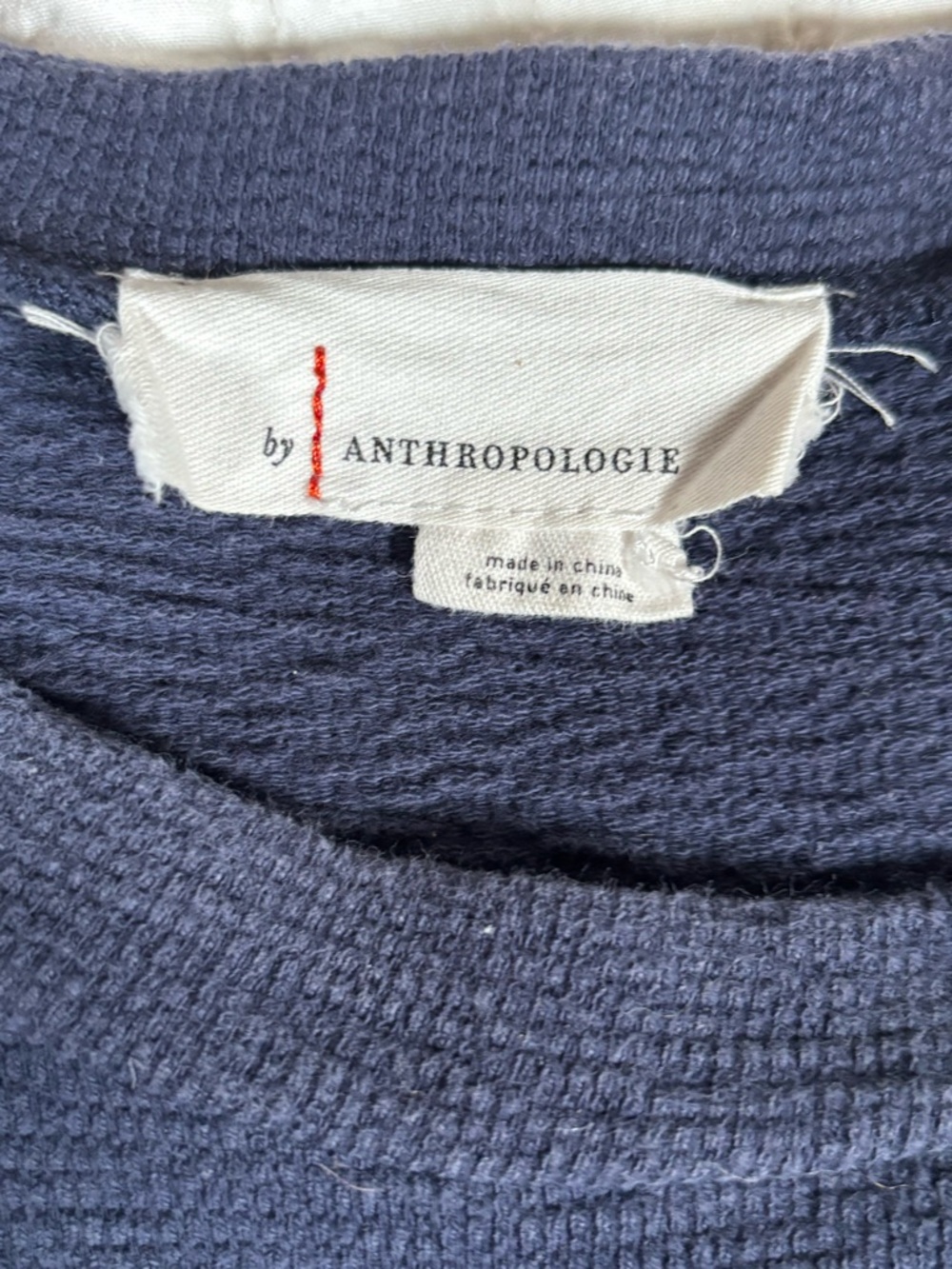 Anthropologie Navy Mixed Med Babydoll Mini Dress Ruffle Sleeve Textured Knit - Picture 4 of 8